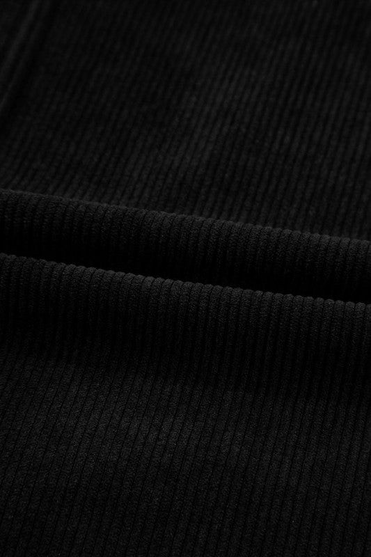 Black corduroy sleeveless mini dress with vintage patch pockets, Bellem Trading women’s fall fashion
