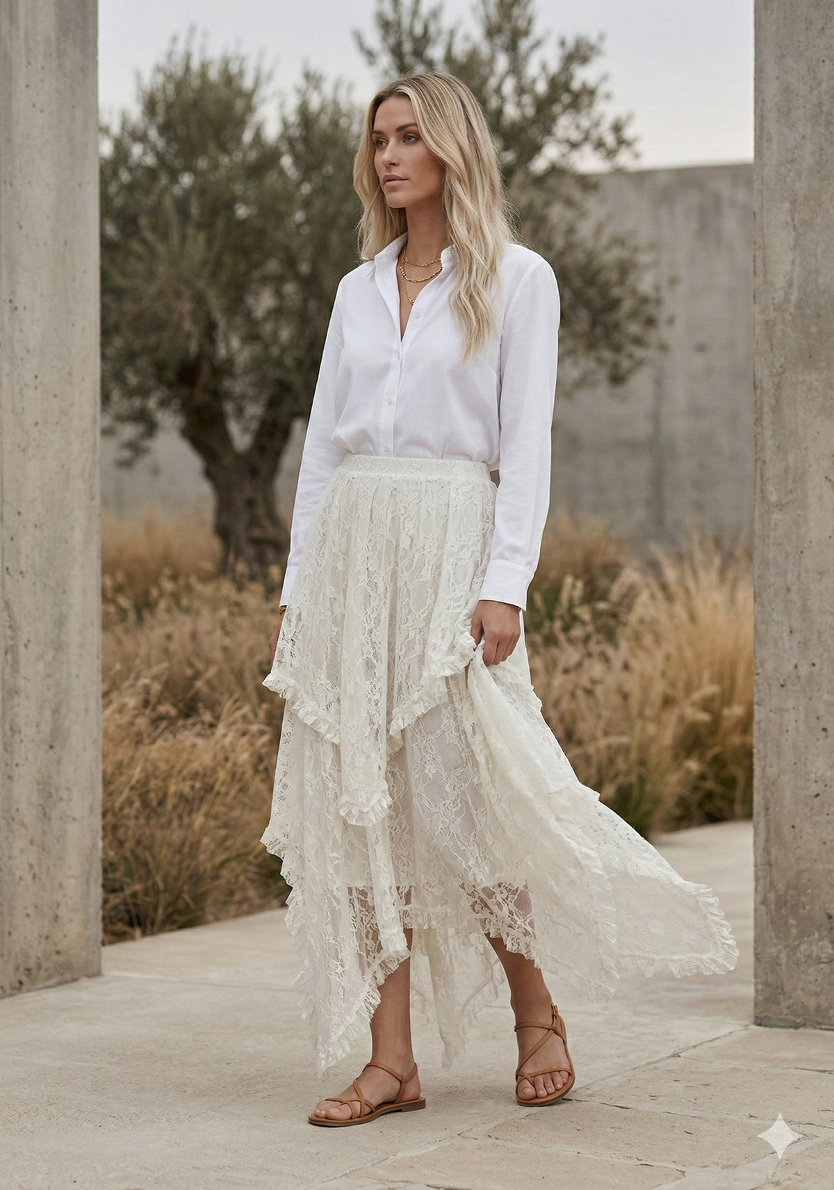 The Celeste Lace Tiered Skirt | Ivory Textured Luxury