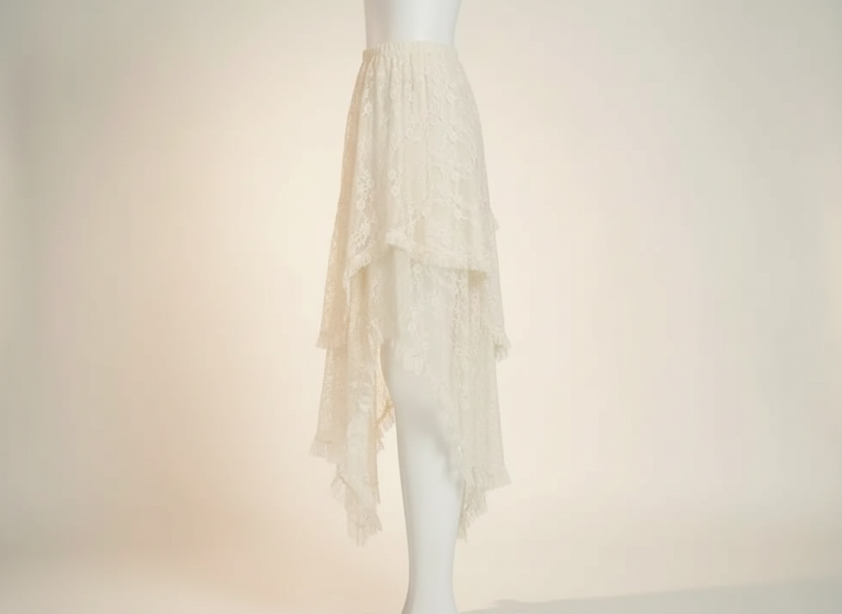 The Celeste Lace Tiered Skirt | Ivory Textured Luxury