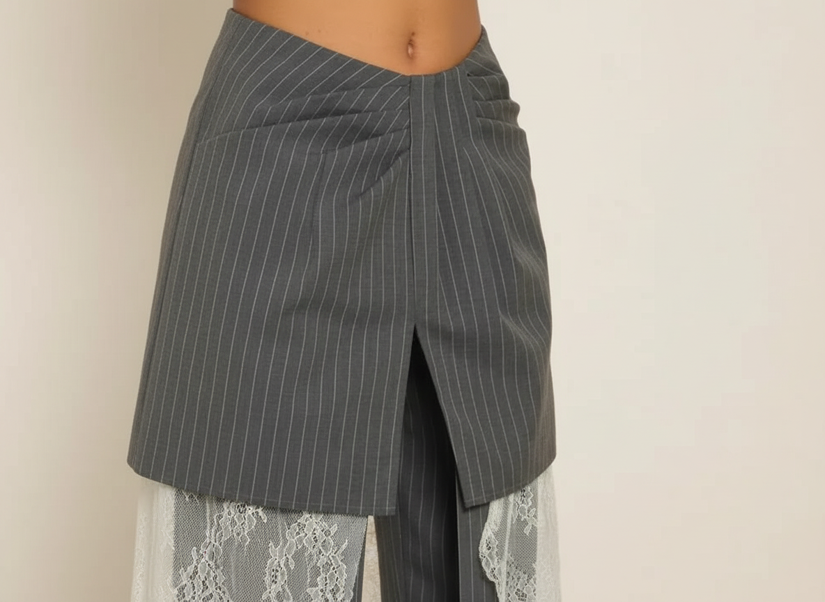 The Atelier Pinstripe | Lace-Layered Editorial Trouser