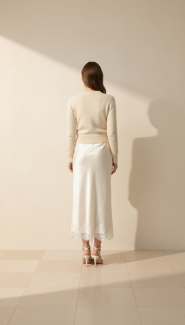 The Seraphina Satin Midi | Lace-Hemmed Luxury
