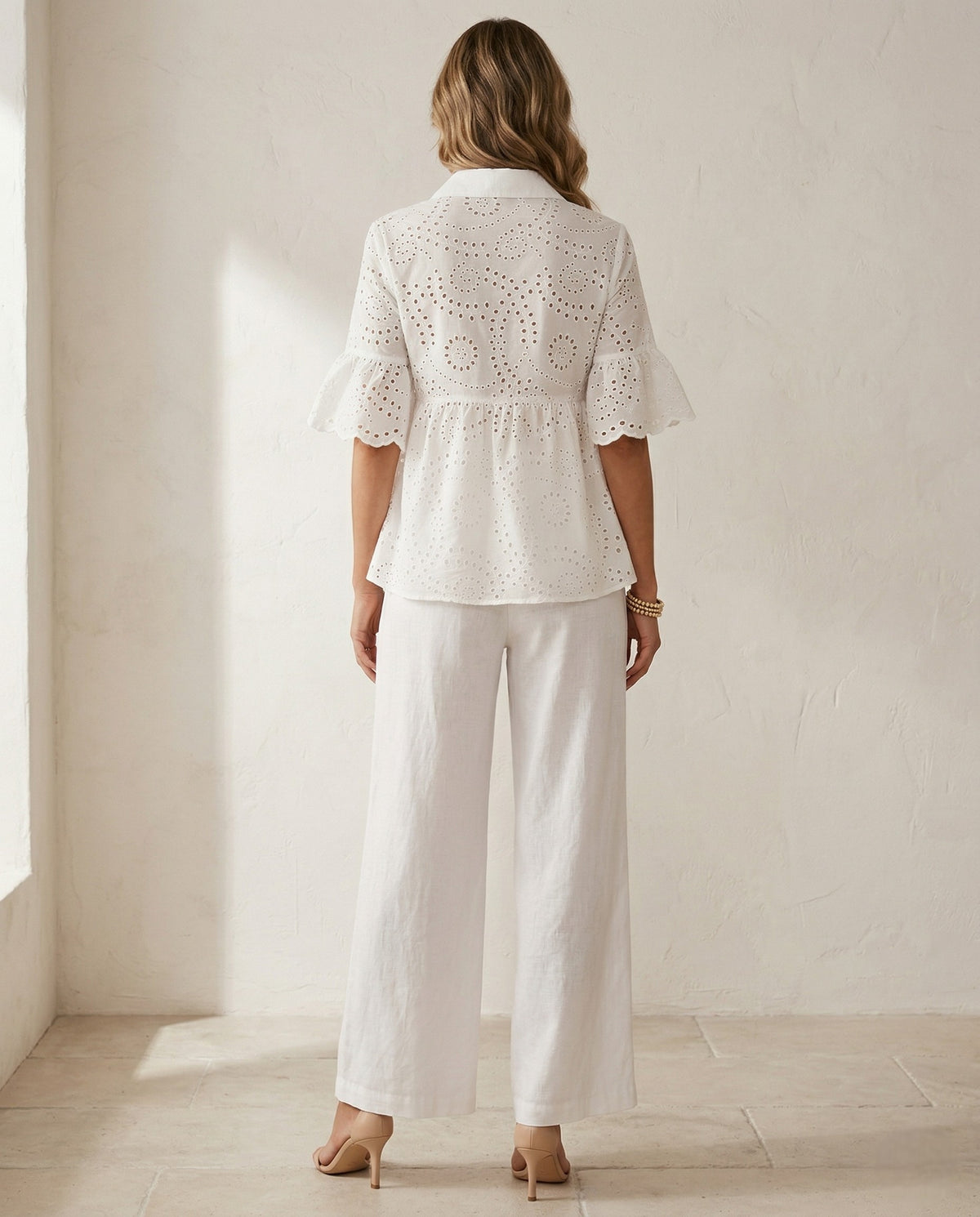The Amara Eyelet Blouse | Crisp Cotton-Blend Luxury Top