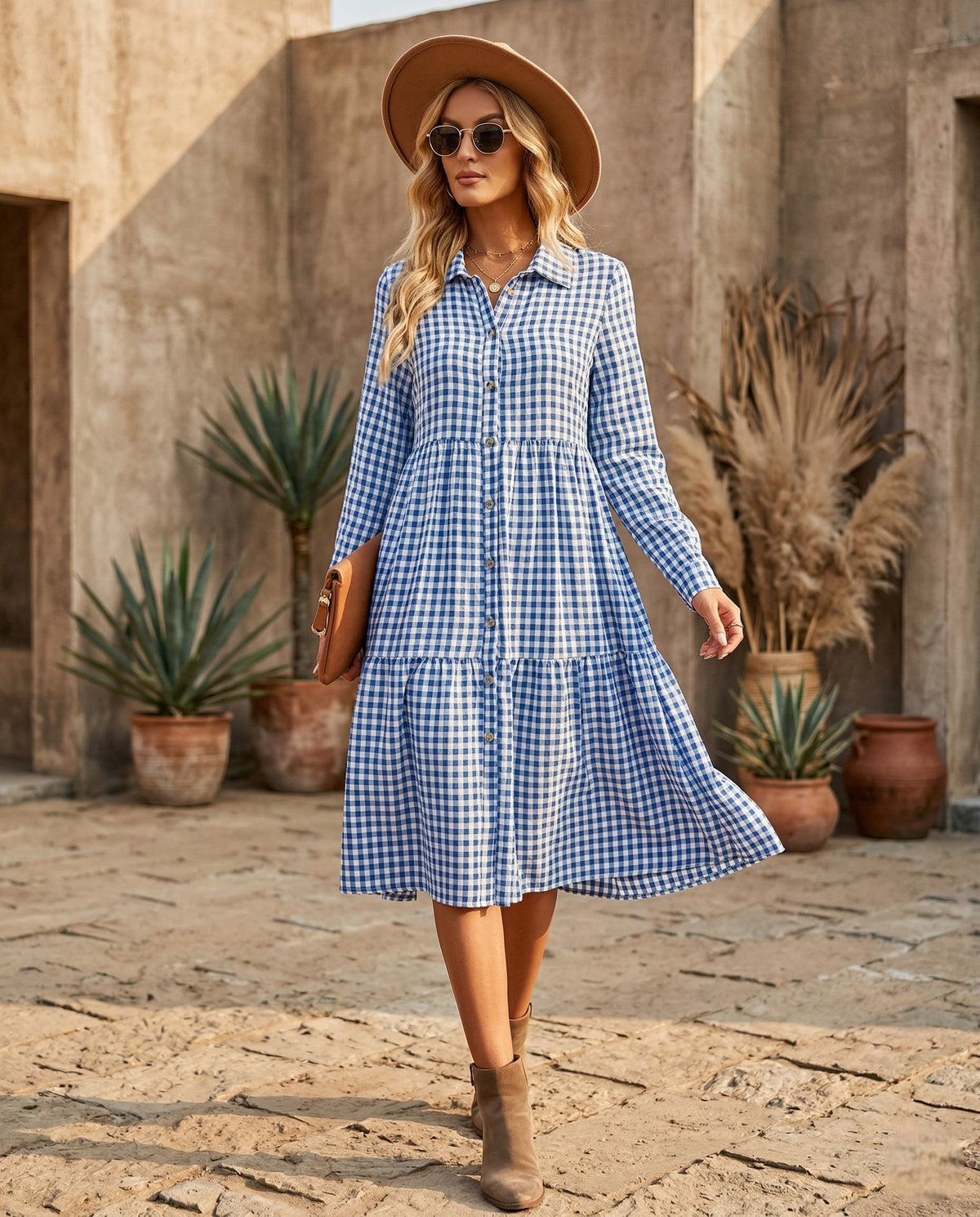 The Gingham Midi | Structured Long-Sleeve Staple