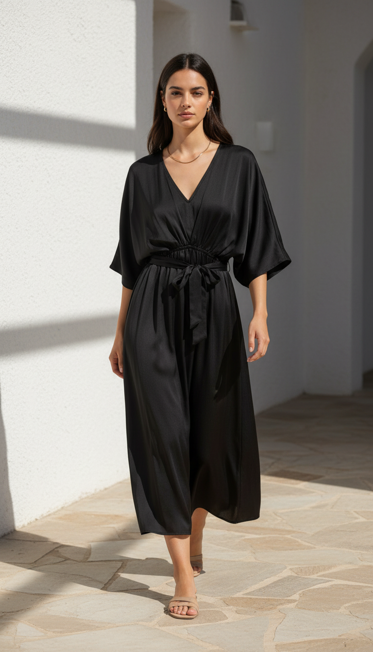 The Zenith Satin Kimono | Liquid Satin Statement Dress