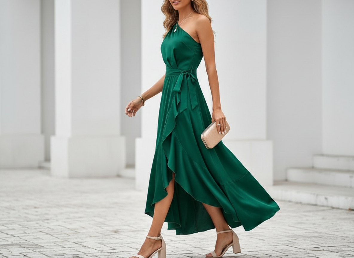 The Emerald Asymmetric | Architectural Ruffle Finale