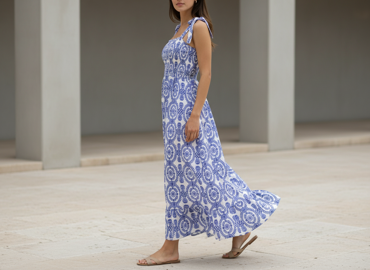 The Santorini Maxi | Mediterranean Print Statement Dress