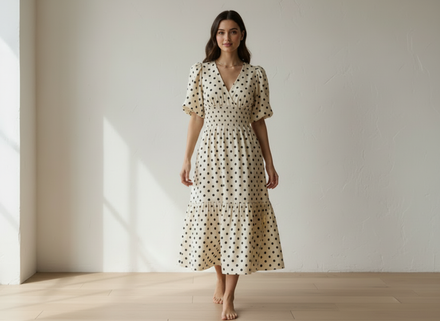 The Artisan Smocked Midi | Tiered Polka-Dot Classic