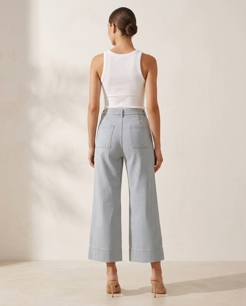 The Eve Hem Wide-Leg | Architectural Chambray Trouser