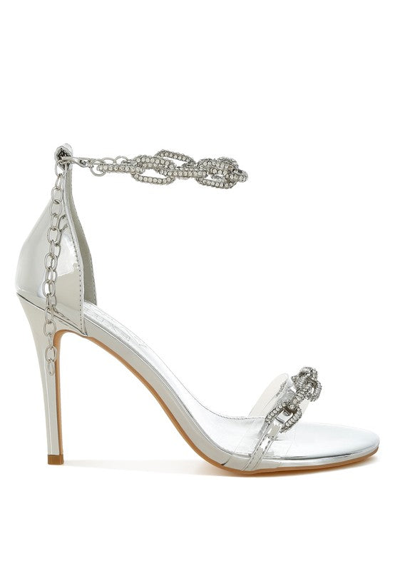Traben Rhinestones Chain Metallic Stiletto Sandals for Women - Bellem Trading