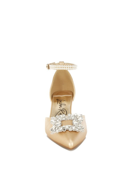 Onkana Diamante Brooch Kitten Heel Sandals for Women | Bellem Trading - Bellem Trading