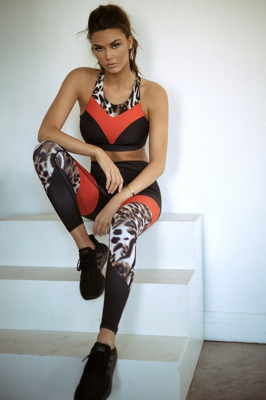 Colorblock Cheetah Print Activewear Set - Premium Women's Leggings by Bellem Trading