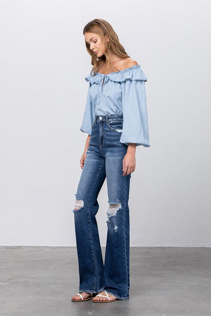 High Waist Ripped Flare Jeans for Women | Bellem Trading - Bellem Trading