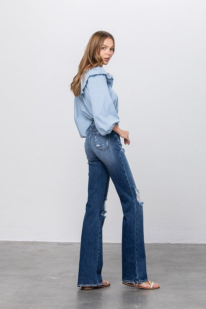 High Waist Ripped Flare Jeans for Women | Bellem Trading - Bellem Trading