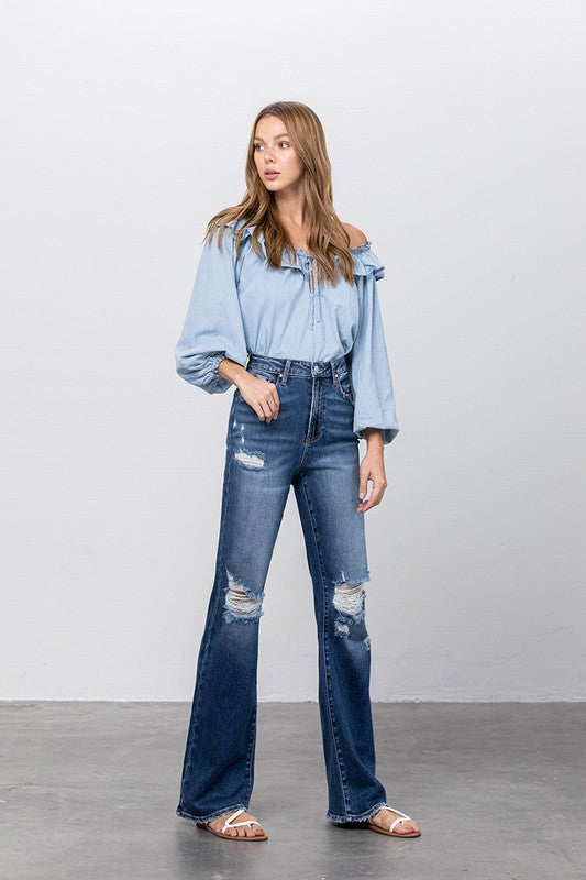 High Waist Ripped Flare Jeans for Women | Bellem Trading - Bellem Trading