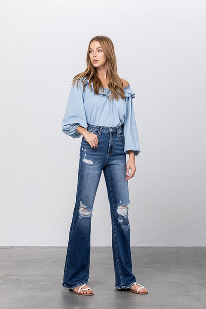 High Waist Ripped Flare Jeans for Women | Bellem Trading - Bellem Trading