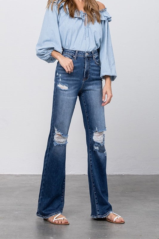 High Waist Ripped Flare Jeans for Women | Bellem Trading - Bellem Trading
