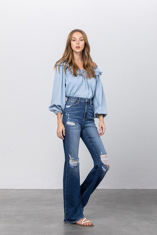 High Waist Ripped Flare Jeans for Women | Bellem Trading - Bellem Trading
