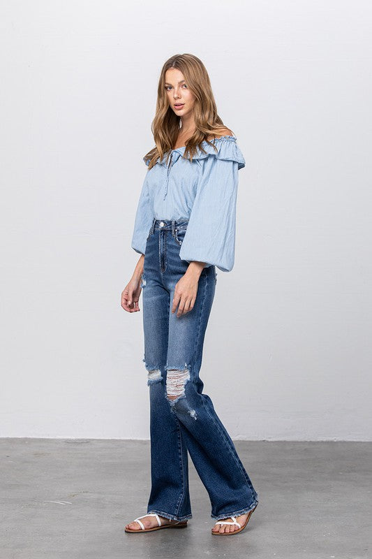 High Waist Ripped Flare Jeans for Women | Bellem Trading - Bellem Trading