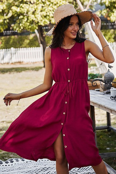 Button Front Sleeveless Midi Dress for Women | Bellem Trading - Bellem Trading
