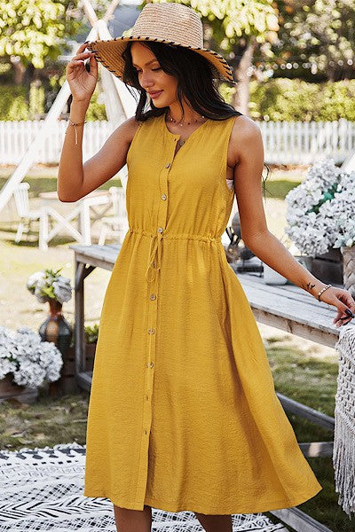 Button Front Sleeveless Midi Dress for Women | Bellem Trading - Bellem Trading