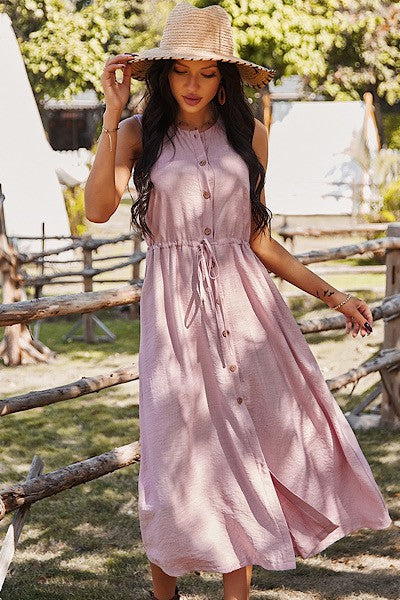 Button Front Sleeveless Midi Dress for Women | Bellem Trading - Bellem Trading