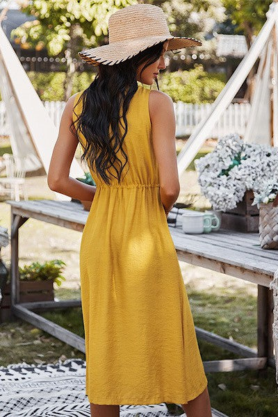 Button Front Sleeveless Midi Dress for Women | Bellem Trading - Bellem Trading