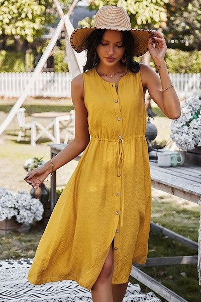 Button Front Sleeveless Midi Dress for Women | Bellem Trading - Bellem Trading