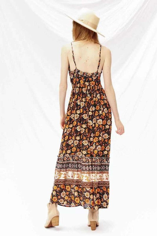 Floral Maxi Dress in Orange Multi | Bellem Trading - Bellem Trading