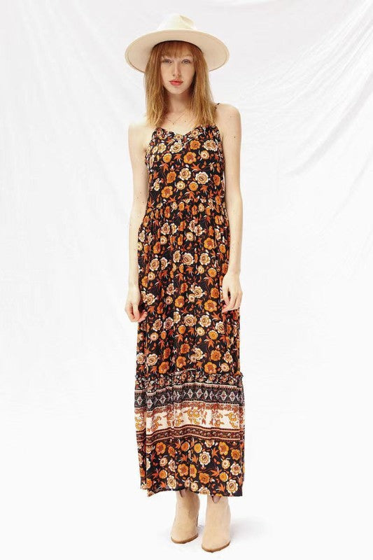 Floral Maxi Dress in Orange Multi | Bellem Trading - Bellem Trading