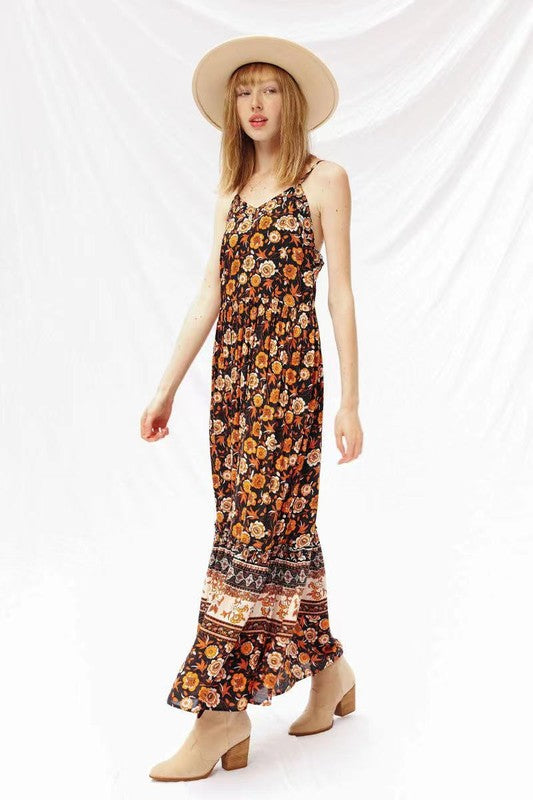 Floral Maxi Dress in Orange Multi | Bellem Trading - Bellem Trading