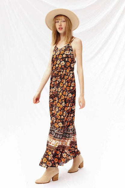 Floral Maxi Dress in Orange Multi | Bellem Trading - Bellem Trading