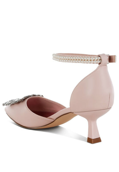 Onkana Diamante Brooch Kitten Heel Sandals for Women | Bellem Trading - Bellem Trading