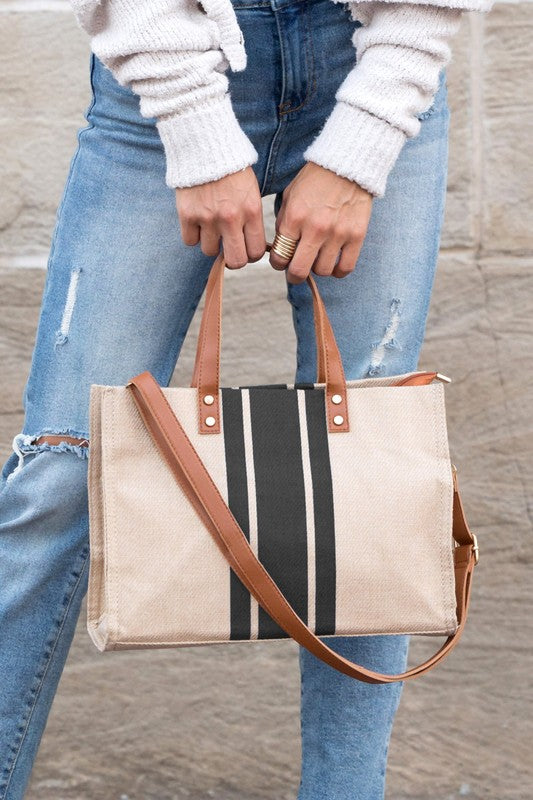 Canvas Stripe Tote - Luxury Women's Tote Bag by Bellem Trading