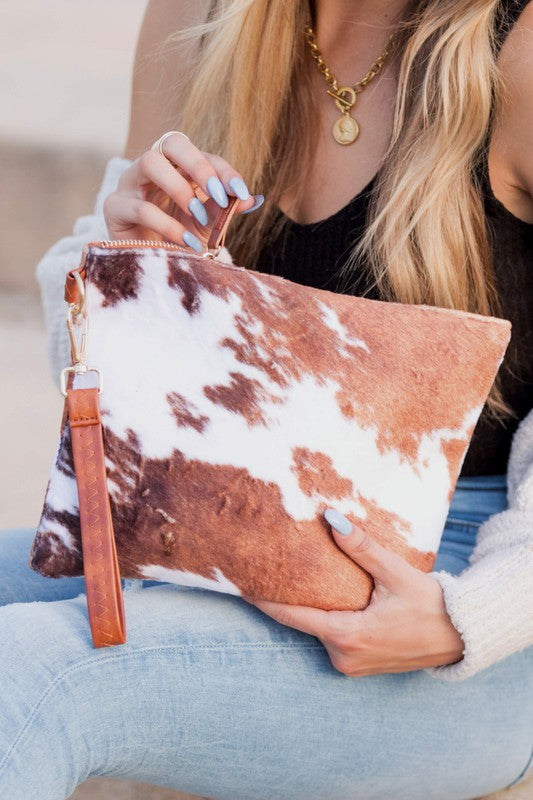 Faux Fur Cow Animal Print Clutch - Elegant Women's Clutch by Bellem Trading