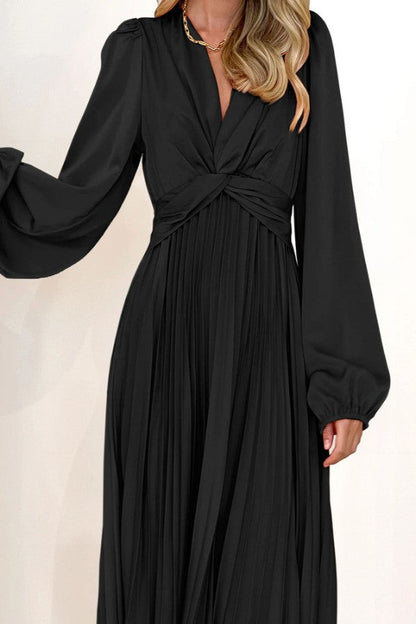 Pleated Long Sleeve Maxi Dress for Women | Bellem Trading - Bellem Trading