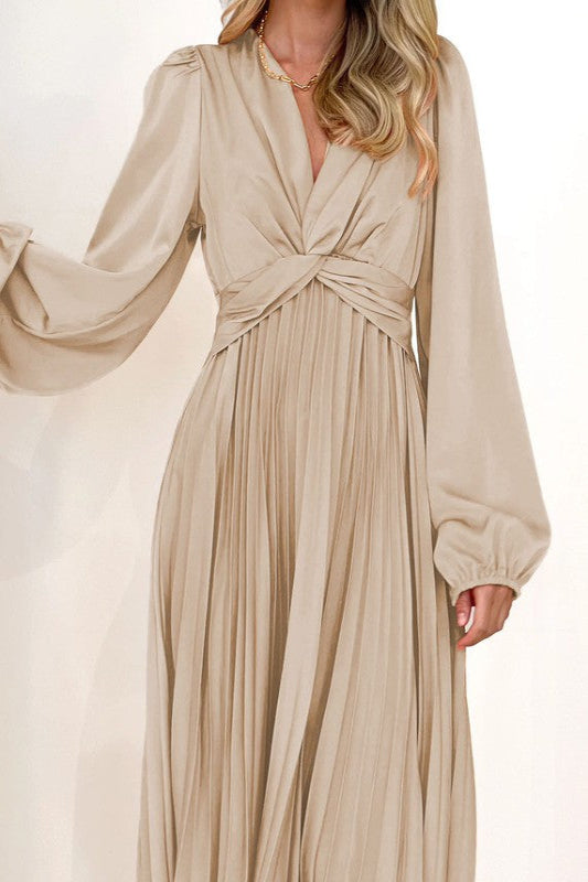 Pleated Long Sleeve Maxi Dress for Women | Bellem Trading - Bellem Trading