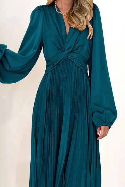 Pleated Long Sleeve Maxi Dress for Women | Bellem Trading - Bellem Trading