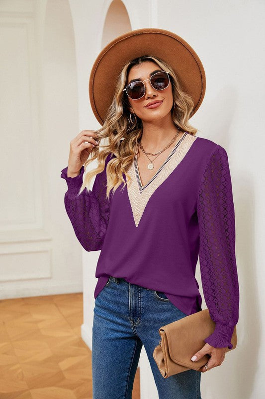 Long Sleeve V Neck Blouse for Women | Bellem Trading - Bellem Trading