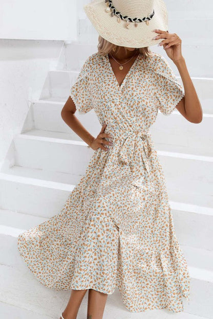 V-neck Tulip Sleeve Wrap Maxi Dress for Women | Bellem Trading - Bellem Trading