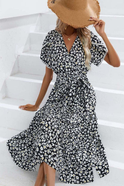 V-neck Tulip Sleeve Wrap Maxi Dress for Women | Bellem Trading - Bellem Trading
