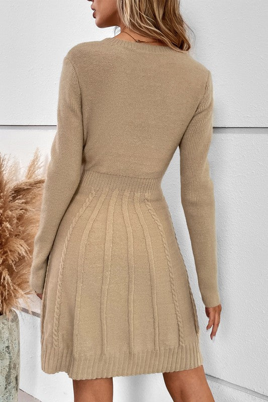 Knit Cross Strip Self Fit Solid Sweater Dress for Women | Bellem Trading - Bellem Trading