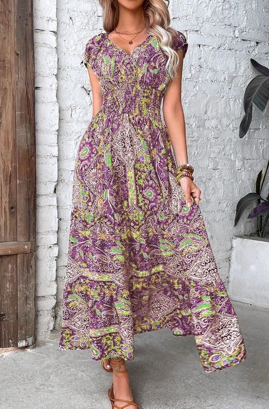 Floral V Neck Maxi Dress for Women | Bellem Trading - Bellem Trading