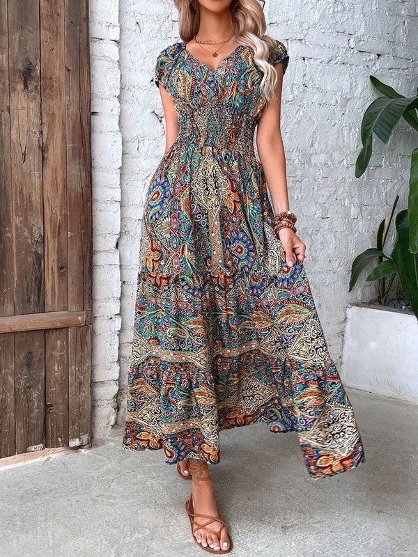 Floral V Neck Maxi Dress for Women | Bellem Trading - Bellem Trading