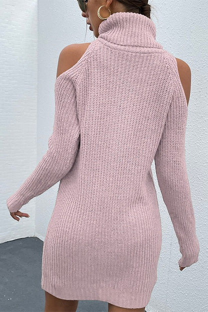 Pink Black Turtleneck Cold-Shoulder Sweater Dress for Women | Bellem Trading - Bellem Trading