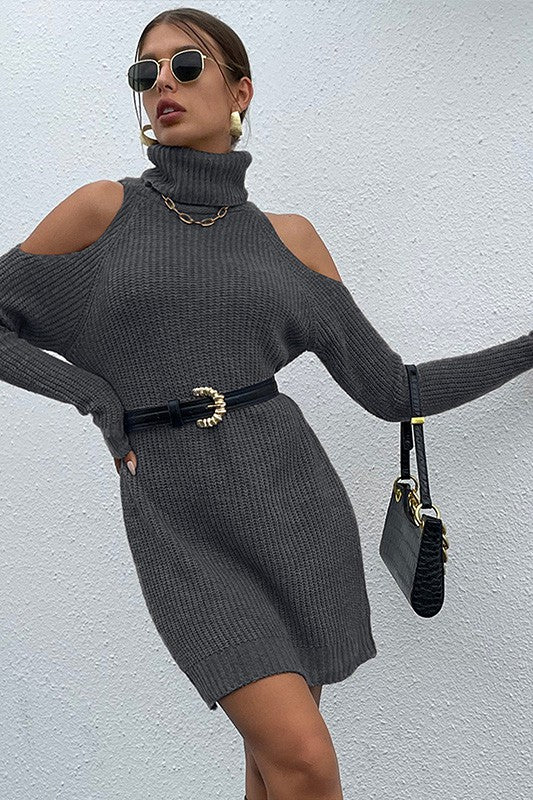 Dark Gray Black Turtleneck Sweater Dress for Women | Bellem Trading - Bellem Trading