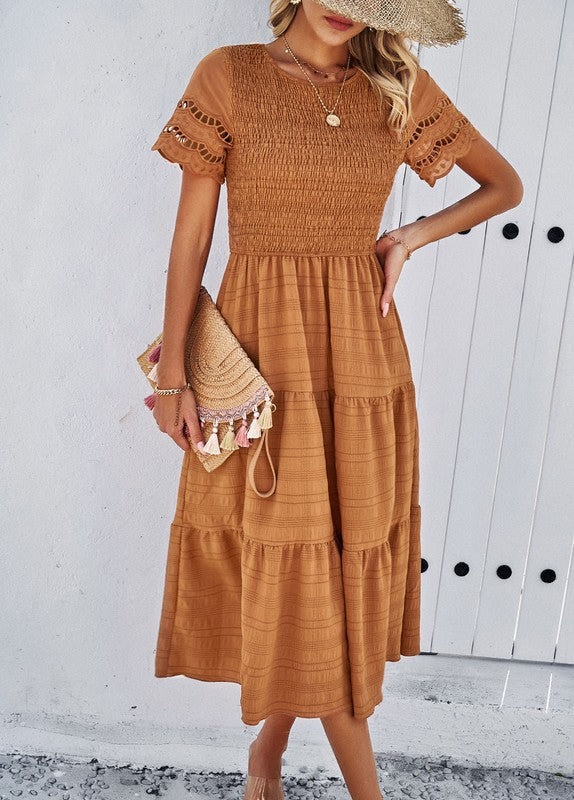 Smocked Tiered Midi Dress for Women | Bellem Trading - Bellem Trading