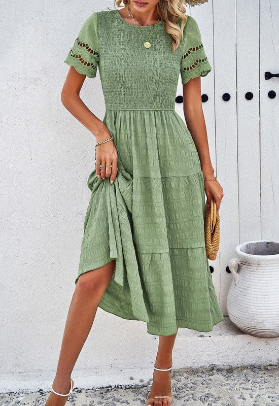 Smocked Tiered Midi Dress for Women | Bellem Trading - Bellem Trading