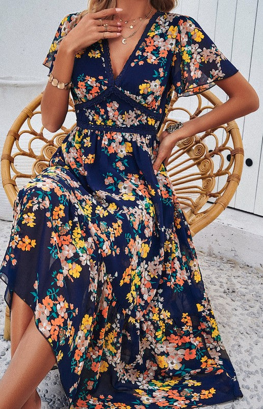 Floral Print V Neck Midi Dress for Women | Bellem Trading - Bellem Trading