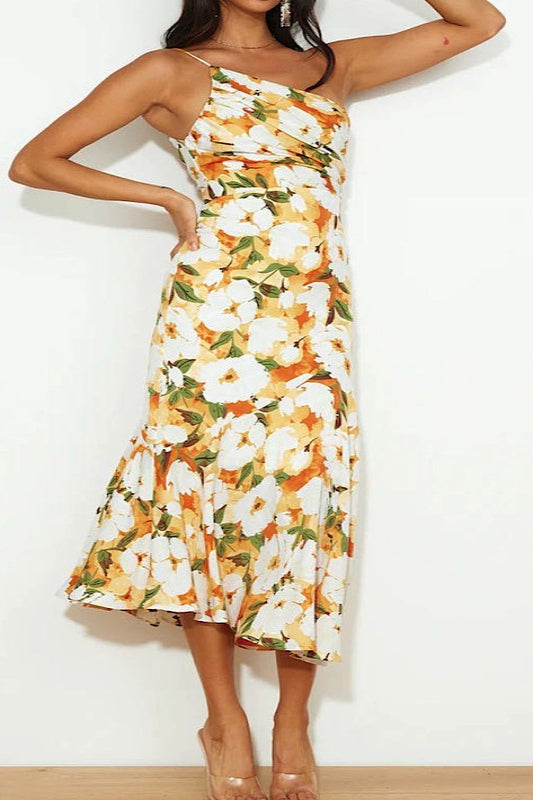One Shoulder Floral Print Maxi Dress for Women | Bellem Trading - Bellem Trading