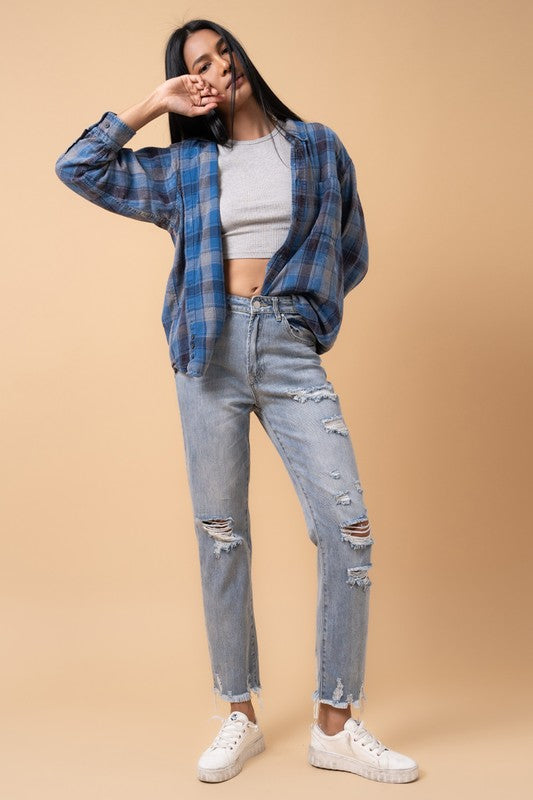 Fray Distressed Girlfriend Jeans for Women | Bellem Trading - Bellem Trading